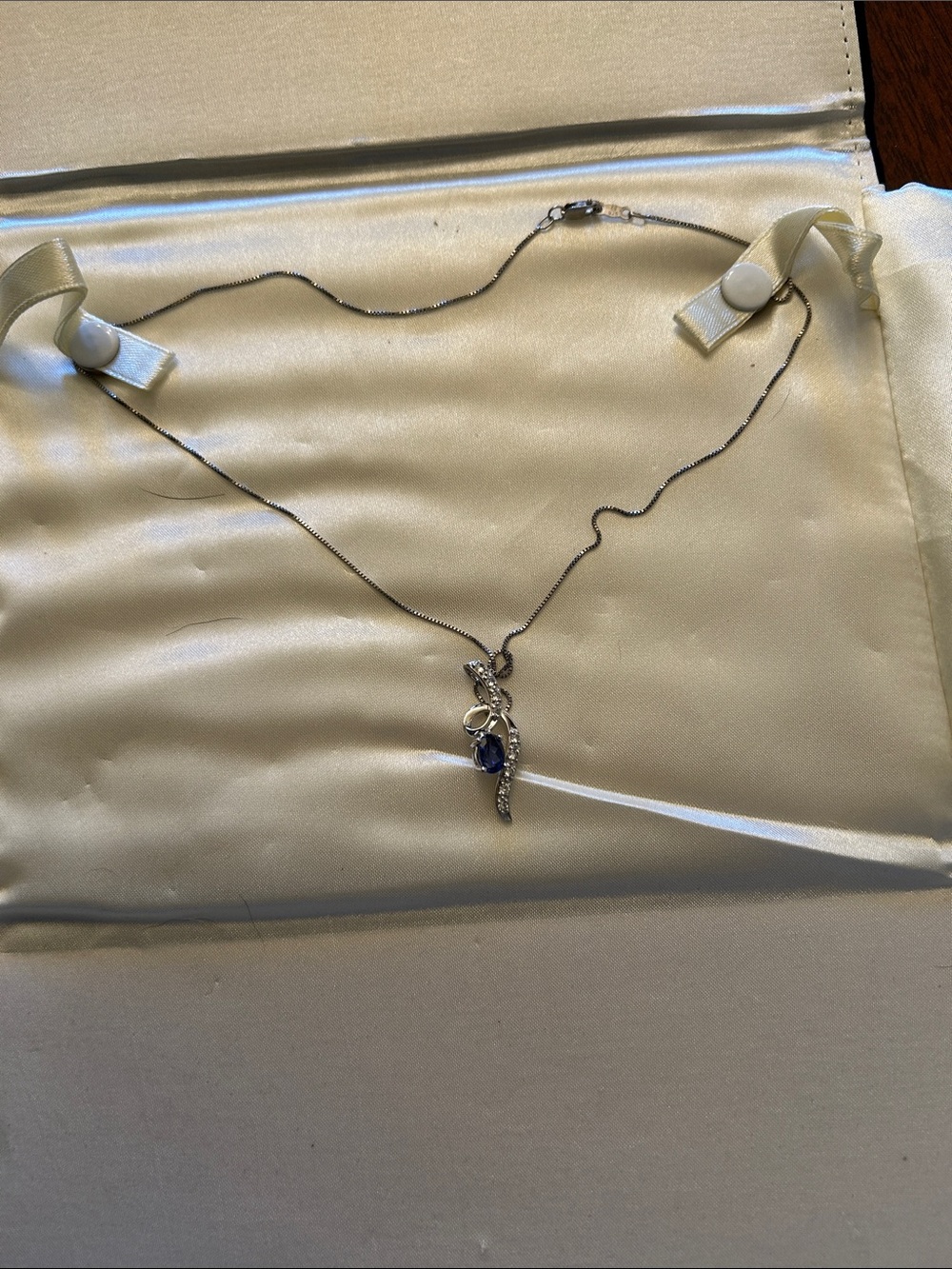 Sterling-Style Silver Necklace with Blue Teardrop Pendant